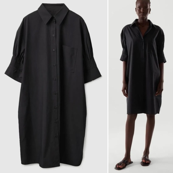 COS Oversized Shirt Dress Cotton Poplin Dark Navy Blue Black Size 2 - Picture 1 of 6